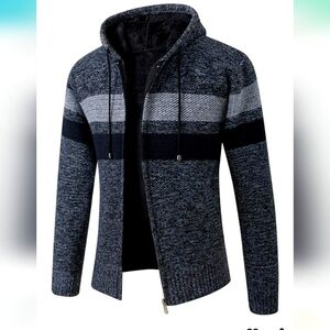 Mens Knitted Faux Fur Lined Full Zip Hoodie